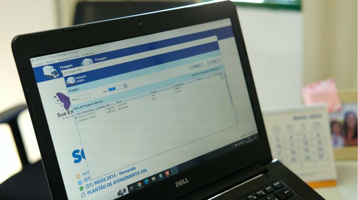 Tela do software de pesagem rodoviária da Solutech