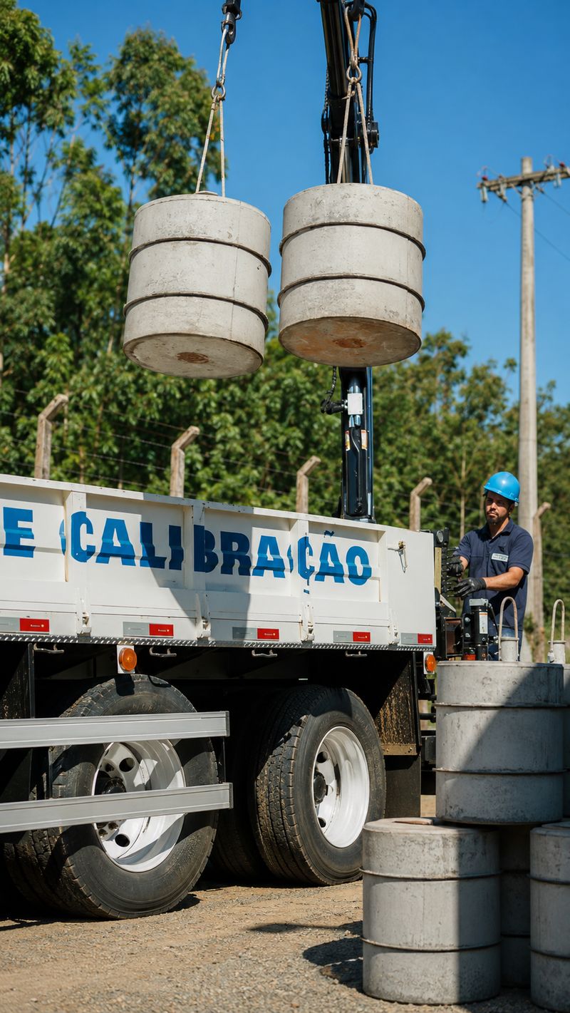 Guindaste içando pesos-padrão do caminhão de calibração da Solutech